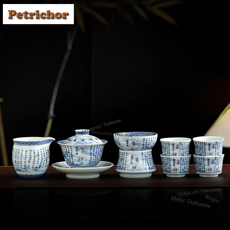

Blue And White Orchid Pavilion Preface Gaiwan Boutique Tea Tureen Tea Bowl With Lid Kit Tea Maker Cover Bowl Tableware Craft