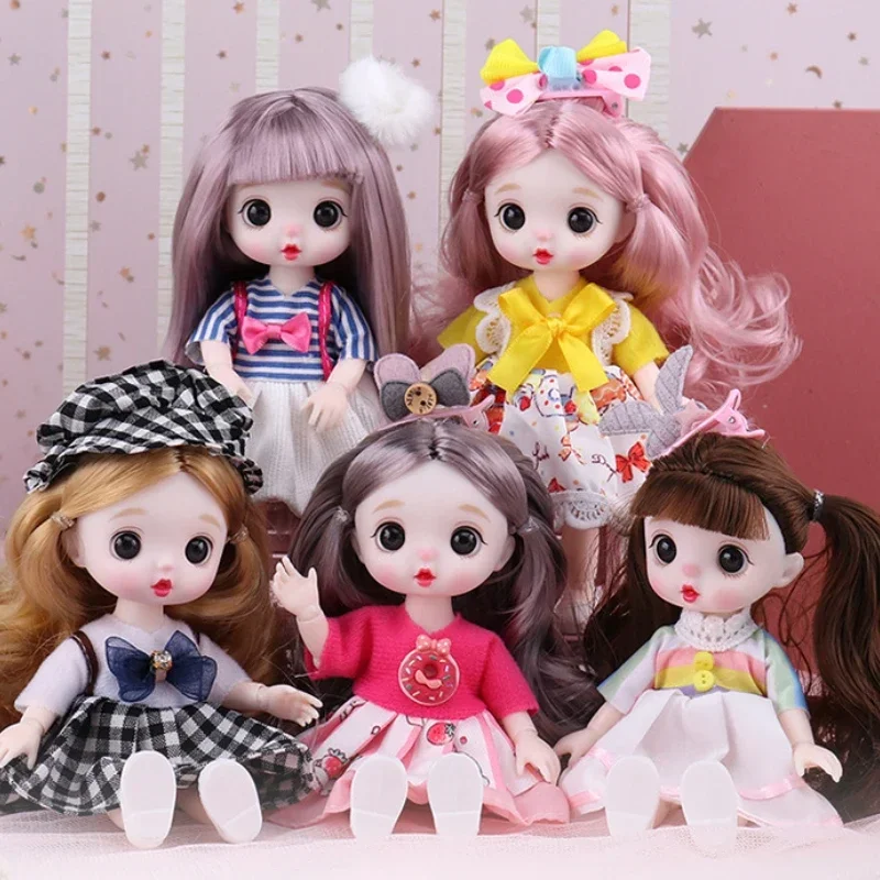 17cm Cute Face Bjd Doll 13 Joint Full Set Girl Toys Mini Little Girl House Doll for Girl Birthday Gift Pocket Doll