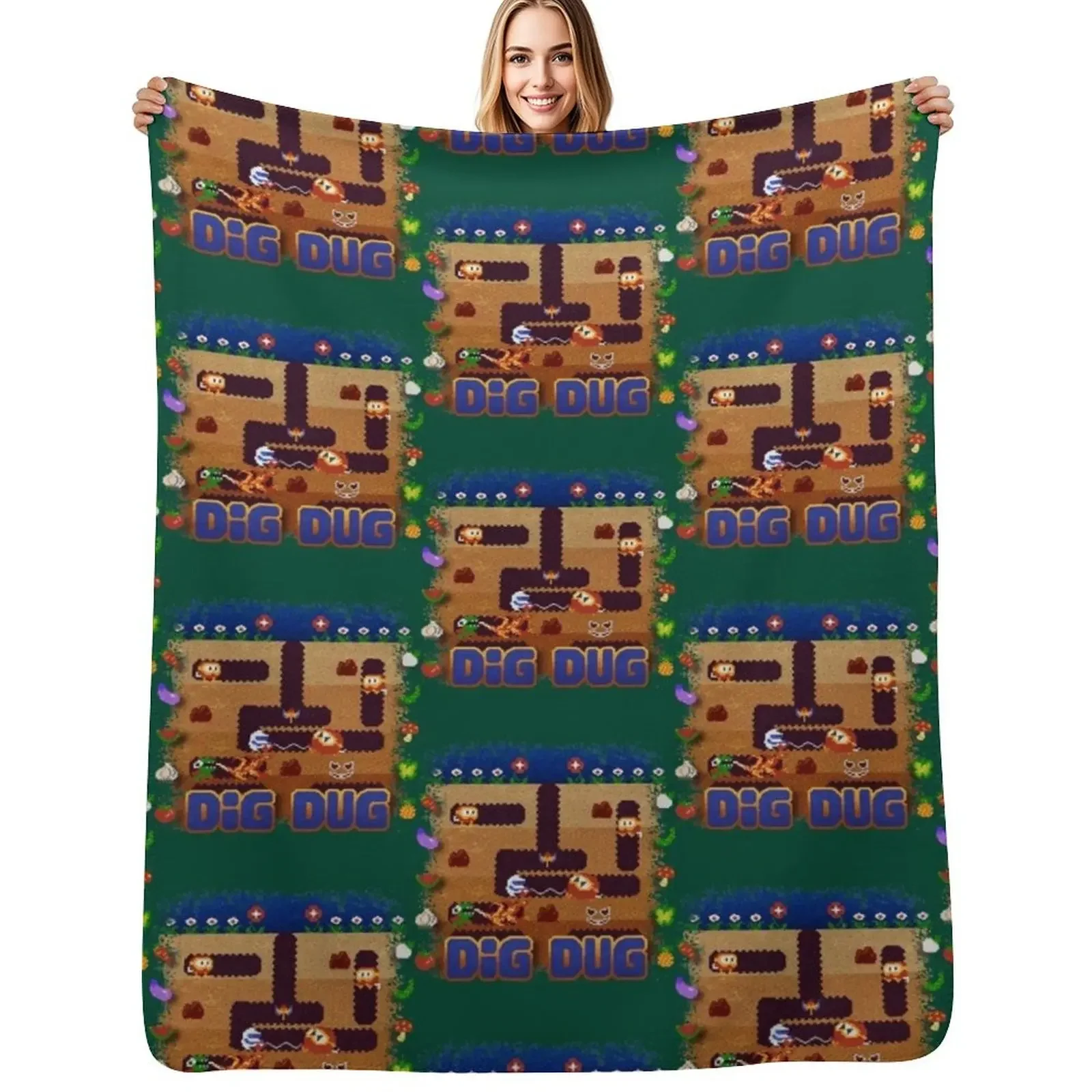 

Birthday Girl Dig Dug Computer Gaming Vintage Style Throw Blanket Nap Plaid on the sofa Luxury Designer Blanket