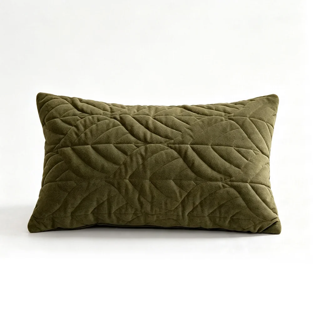 HINYEATEX Olive Quilted Throw Pillow Case Velvet Home Decorative Cushion Cover Hotel Living Room Sofa Decoration 1 Piece Pack