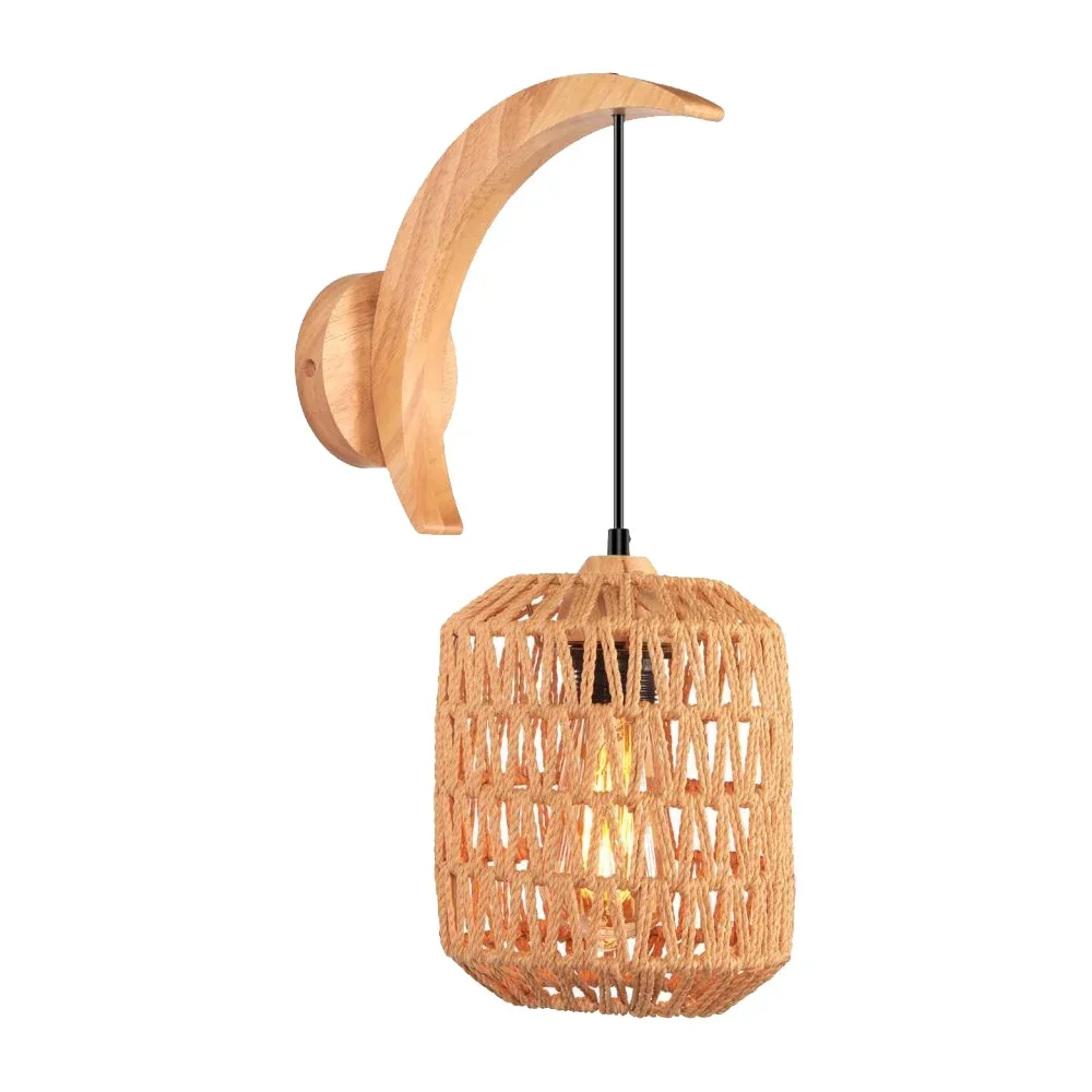 ヴィンテージ麻縄ウォールライト、モダン木製ウォールランプ、レストラン、キッチン、寝室、レトロロフト、室内ホームデコレーション照明