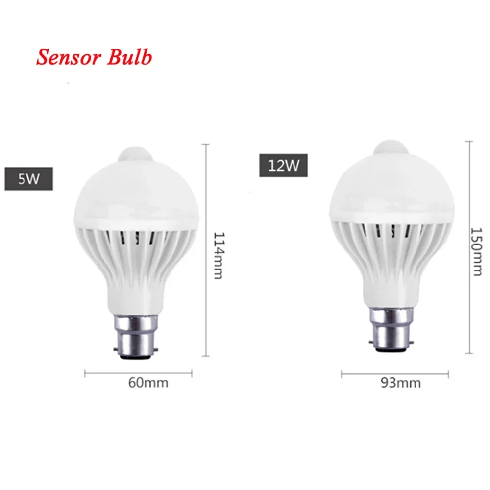 B22 Motion Sensor Bulb PIR Night Light 5W/7W/9W/12W Bayonet Ceiling Pendant Lamp for Bathroom Bedroom Hallway Indoor Lighting