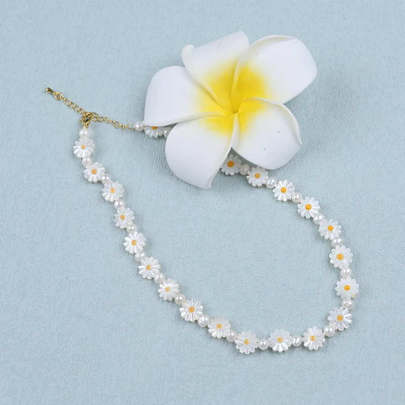 Simple Handmade New Fashion Sunflower Shape Freshwater Shell Pearl Necklace For Sale