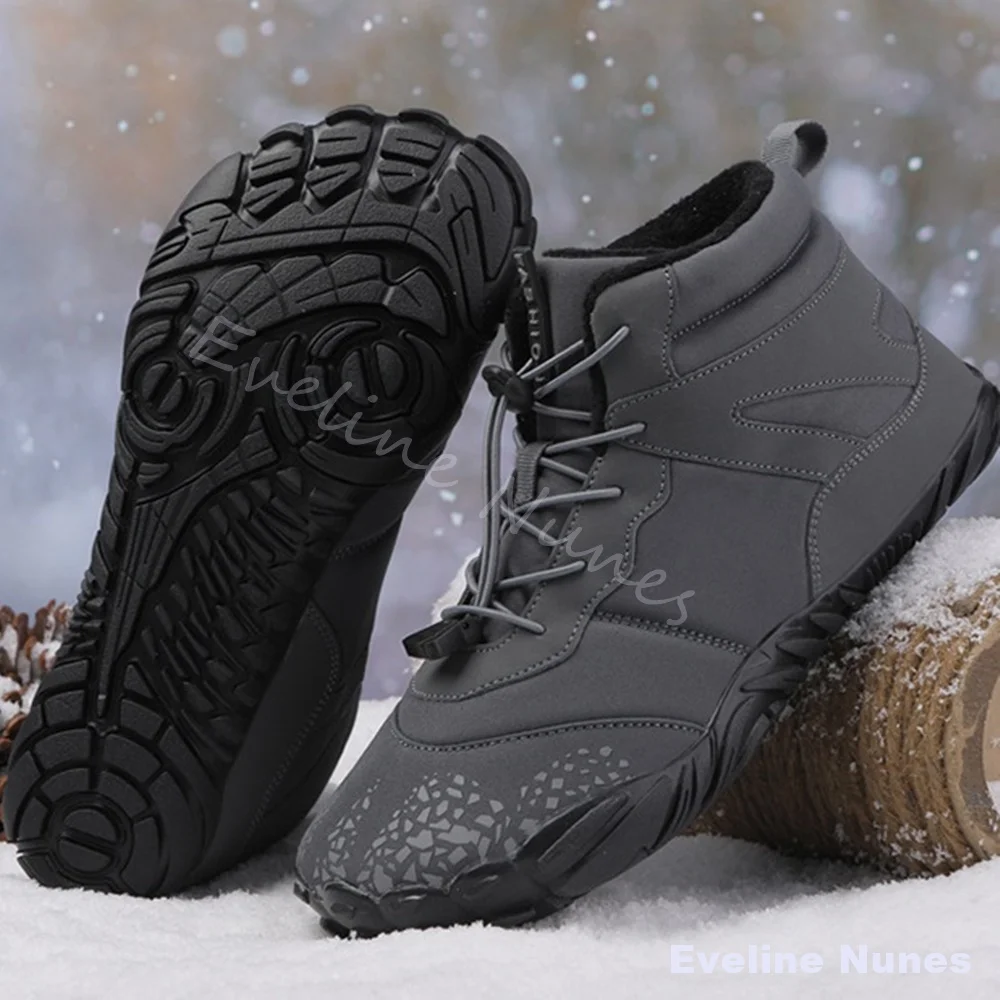 Outdoor Five-toe Snow Boots Men Winter Waterproof Padded Shoes for Couples (Unisex) Fleece-lined Thickened Insulated Hiking Boot