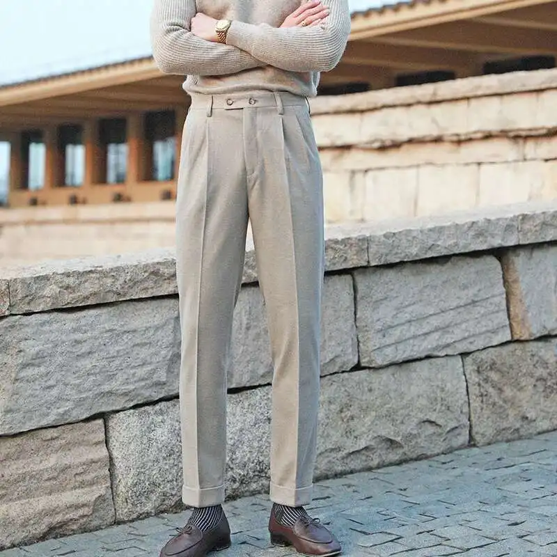 Casual Straight Trousers Men Fall Versatile Business Trousers Gentlemen Fashion Wool Blend Pant Men Dress Suit Pantalones Hombre