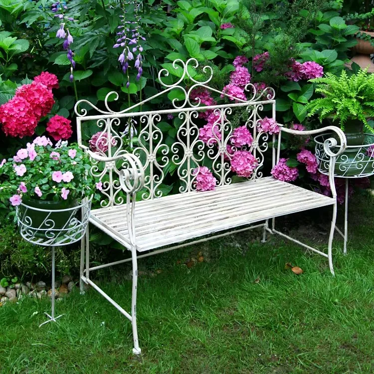 *Best Choice Antique White Scroll Metal Wrought Iron Garden Outdoor Patio Folding Stool for Home Decor