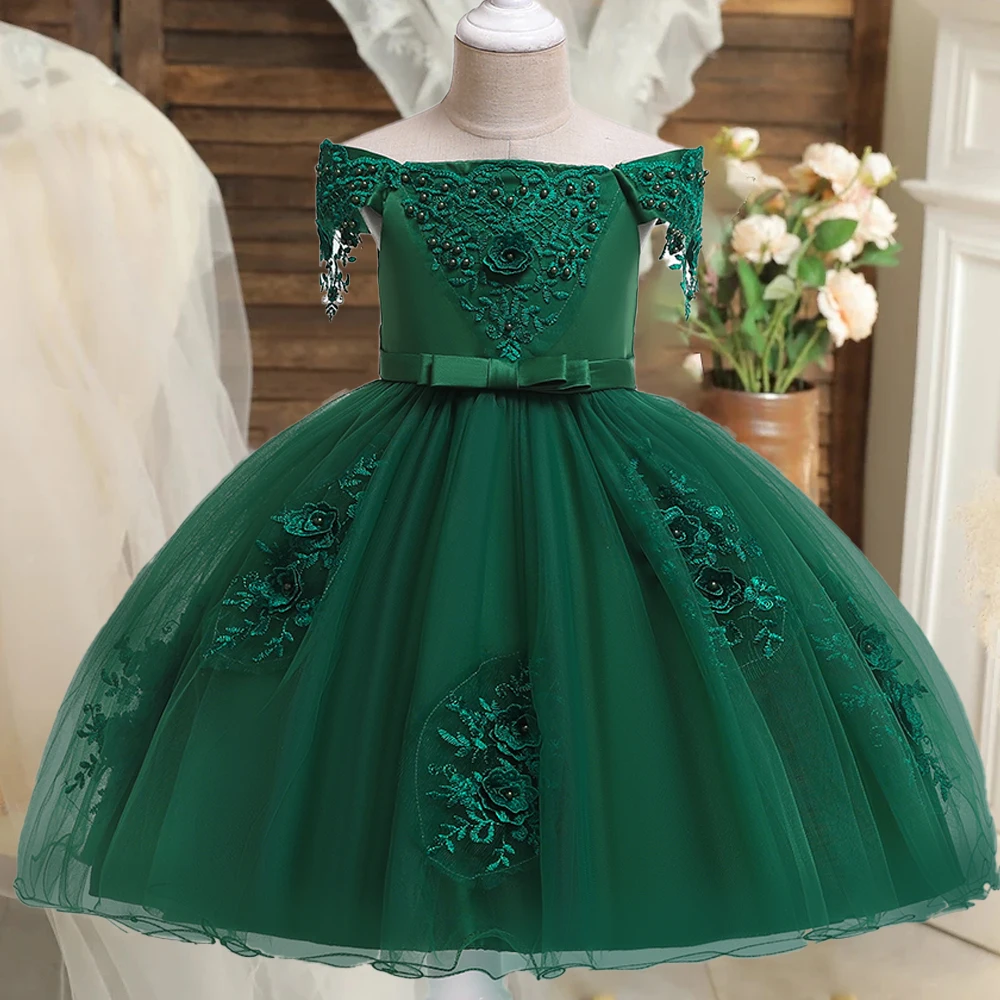 Elegantes Tüll-Blumen-Party-Mädchenkleid, Tüll, Brautjungfern, Hochzeit, Prinzessin, Ballkleider, Mädchen, Geburtstag, Abend, Weihnachtskostüme
