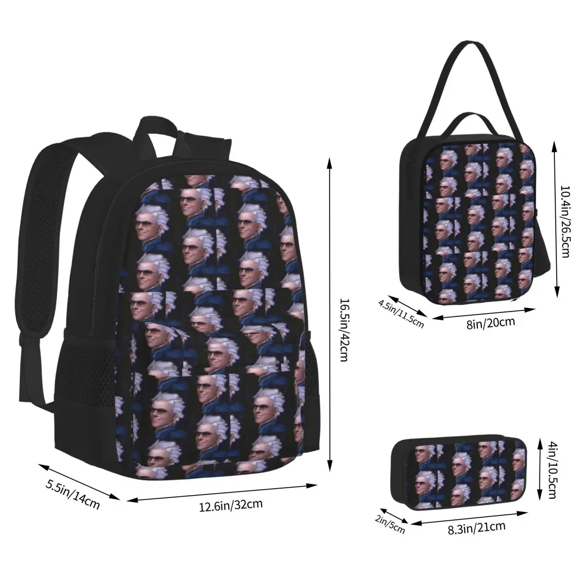 Vergil From The Devil May Cry Series BackpacksBookbag Children School Bags Kids Rucksack Lunch Bag Pen Bag Three-Piece Set