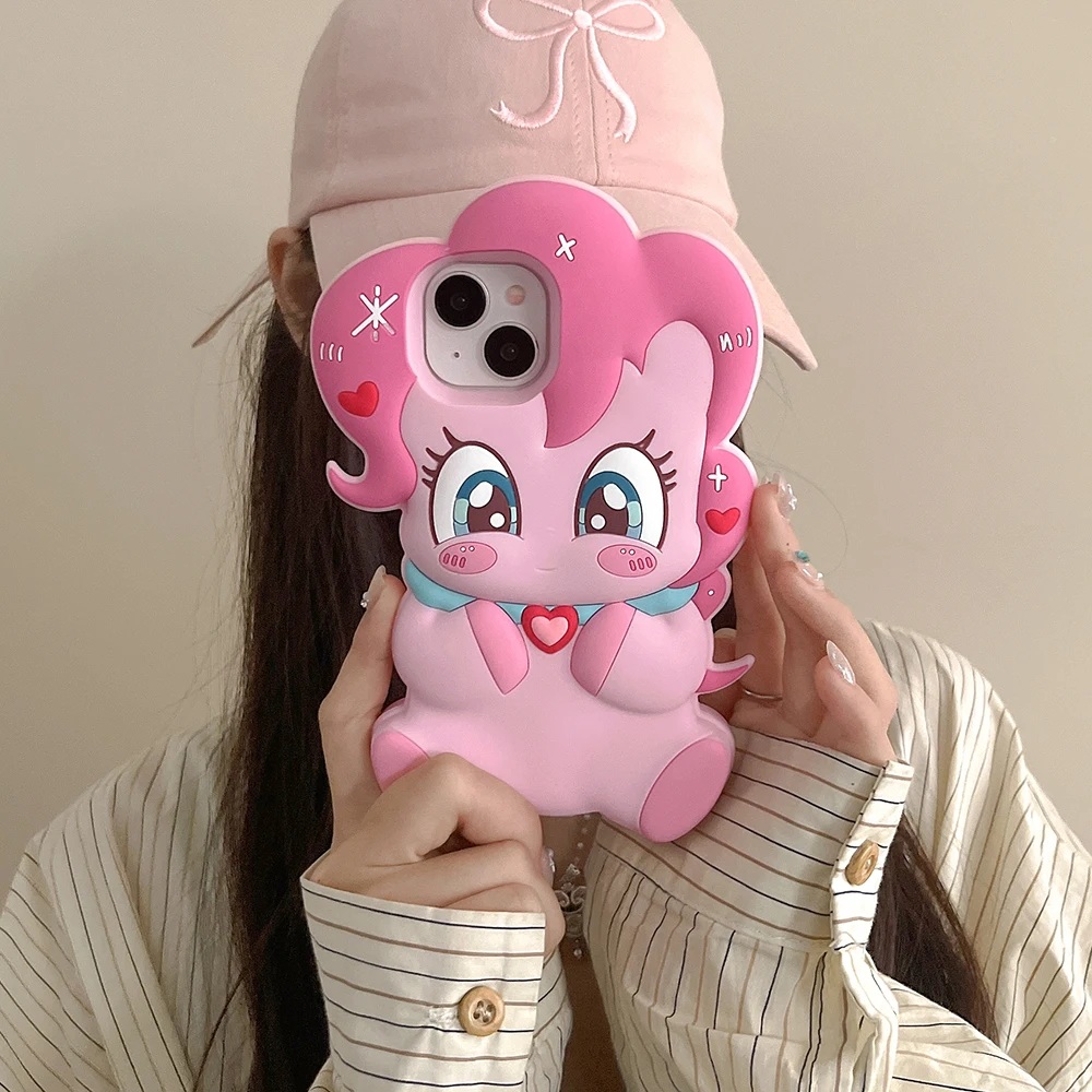 Cute Cartoon M-My Littles Ponies Stereoscopic Phone Case for IPhone 16 15 14 13 12 11 Pro Max Soft Silicone Back Cover Girl Gift