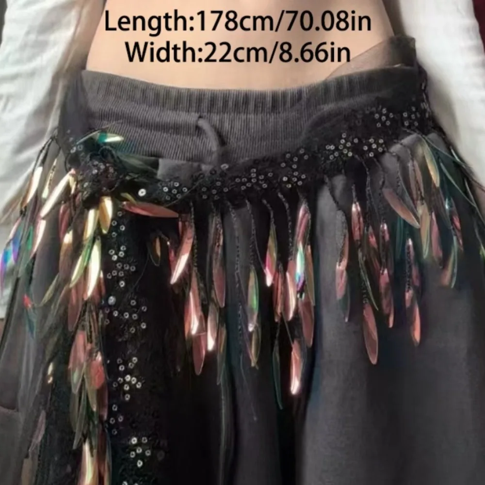 موضة الجينز ديكور الجاز الرقص وشاح الورك Y2K الهيب هوب شرابات حزام الثلاثي وشاح قميص موسع الترتر حزام الشارع الشهير