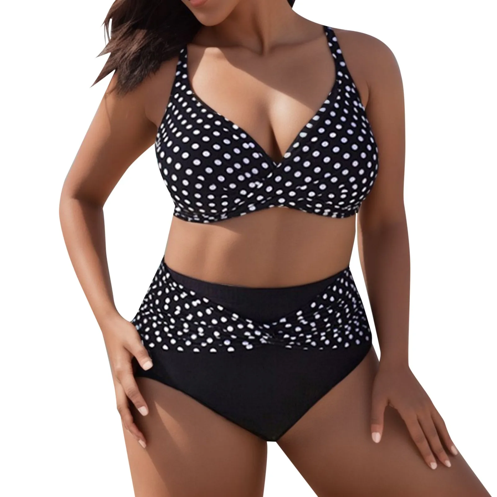 

Women'S Large Size Swimwear Summer Dots Bikini Sets Two Piece Swimsuits Girls High Waist Beach Suit Push Up Monokini Swim Femme