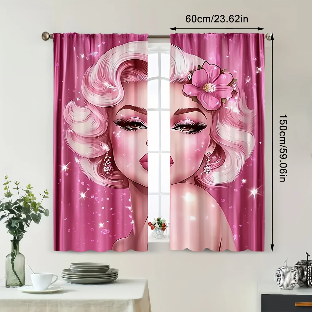 Elegant Pink Pop Art Woman Face Curtain for Bedroom Living Room Home Decor Window Treatment