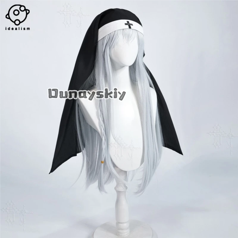 KS*06Original Nun Cos Outfit Black Lace Bustier Sheer Mesh High Slit Sexy Uniform Set Cosplay Party Halloween Photography Female view 6