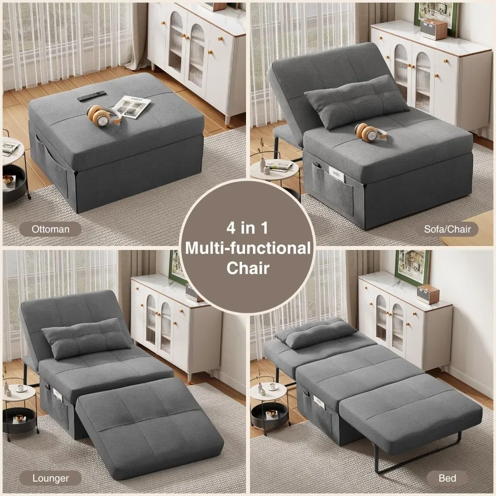 Sleeper Chair Bed 4 in 1 Sofa Bed,Assembly-Free Folding Ottoman with Adjustable Backrest and Pillow,Living Room Apartment Office