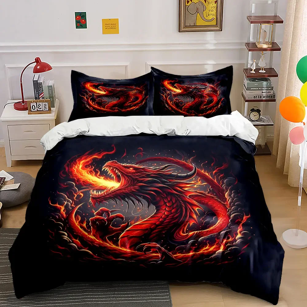 

Dragon Flame Decorative Set Soft Comfortable Duvet Cover Bedding Set Included 1*Duvet Cover & 2*Pillowcases, gift