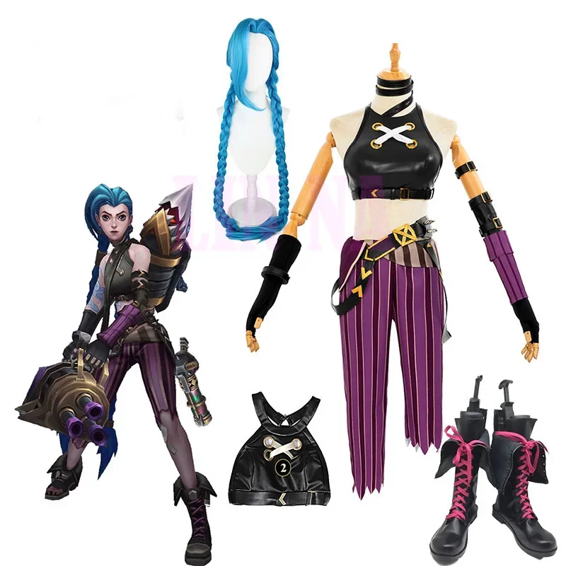 Game lol arcane cosplay costume crit Loli jinx cosplay loose canon cosplay anime outfit sexy wig women carnival costume