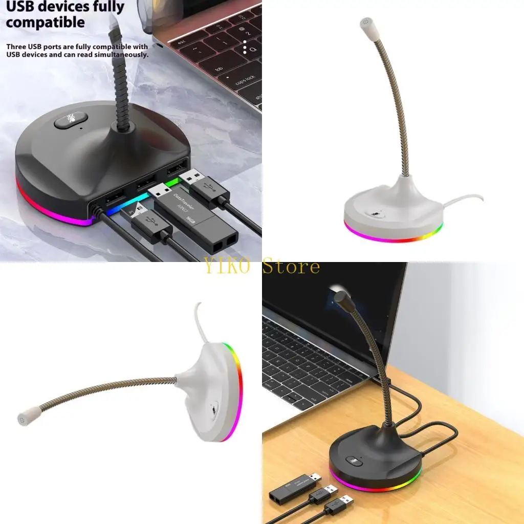 

K32C Профессиональный USB-конденсаторный микрофон ПК-микрофон USB-микрофон со светодиодной подсветкой для ПК, компьютера,