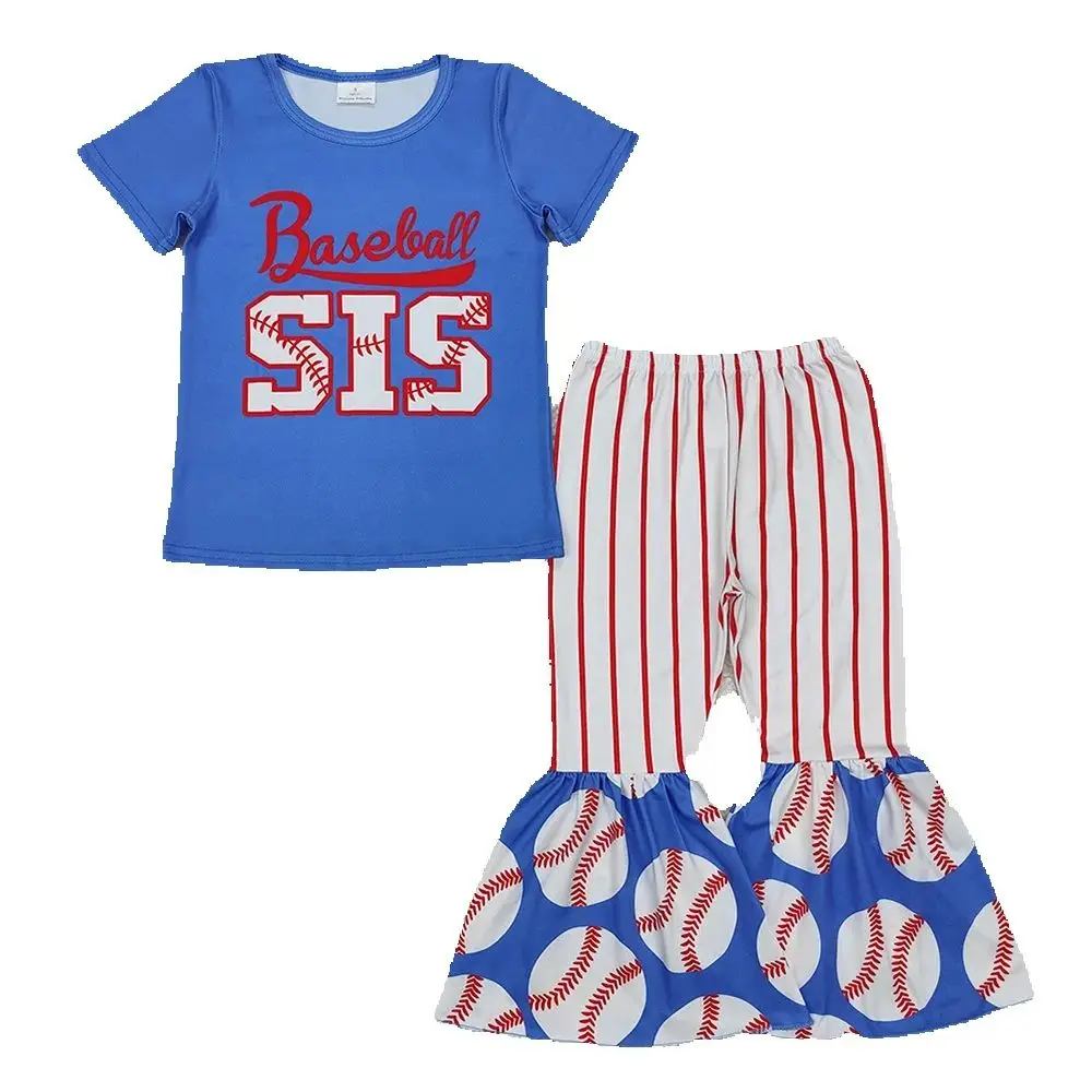 

GSPO1994 Baby Girls Baseball Sister Top Bell Bottom Pants Clothes Sets