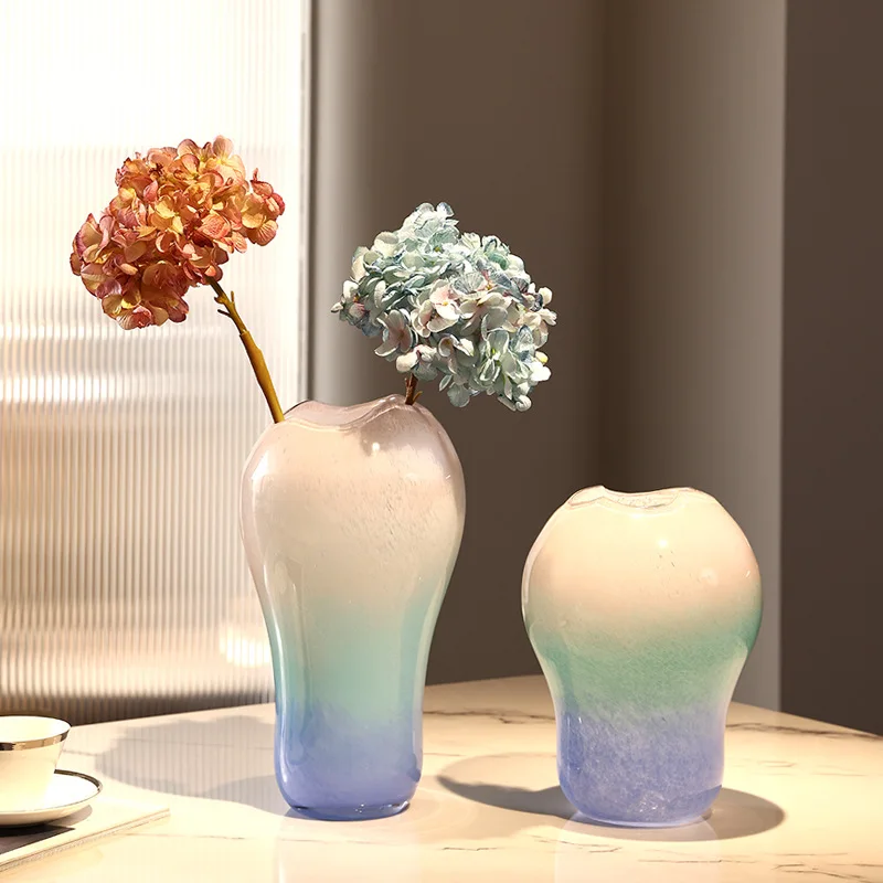 Blue and Pink Gradient Glass Vase Handmade Glass Bottle Hydroponics Terrarium Flower Vase Home Decoration Accessories