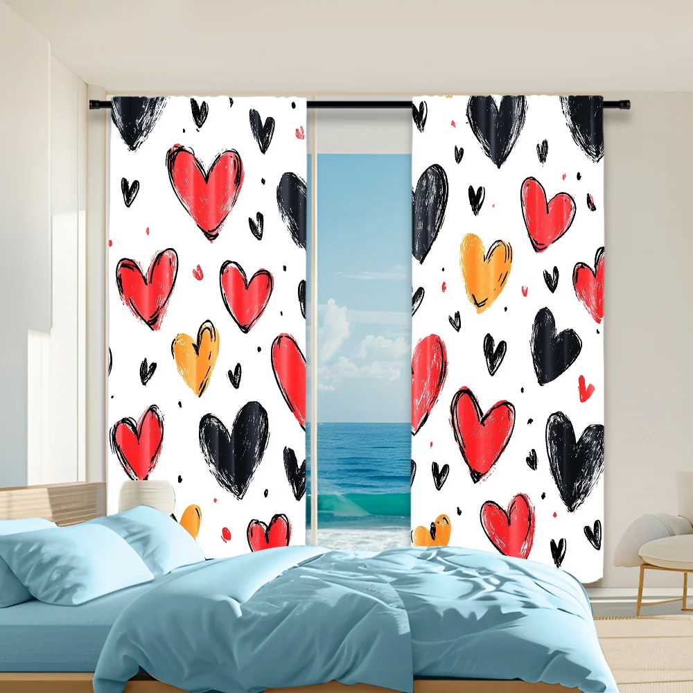 

2 pcs, versatile polyester transparent curtains for home decoration Romantic Heart for use in bedrooms and living rooms