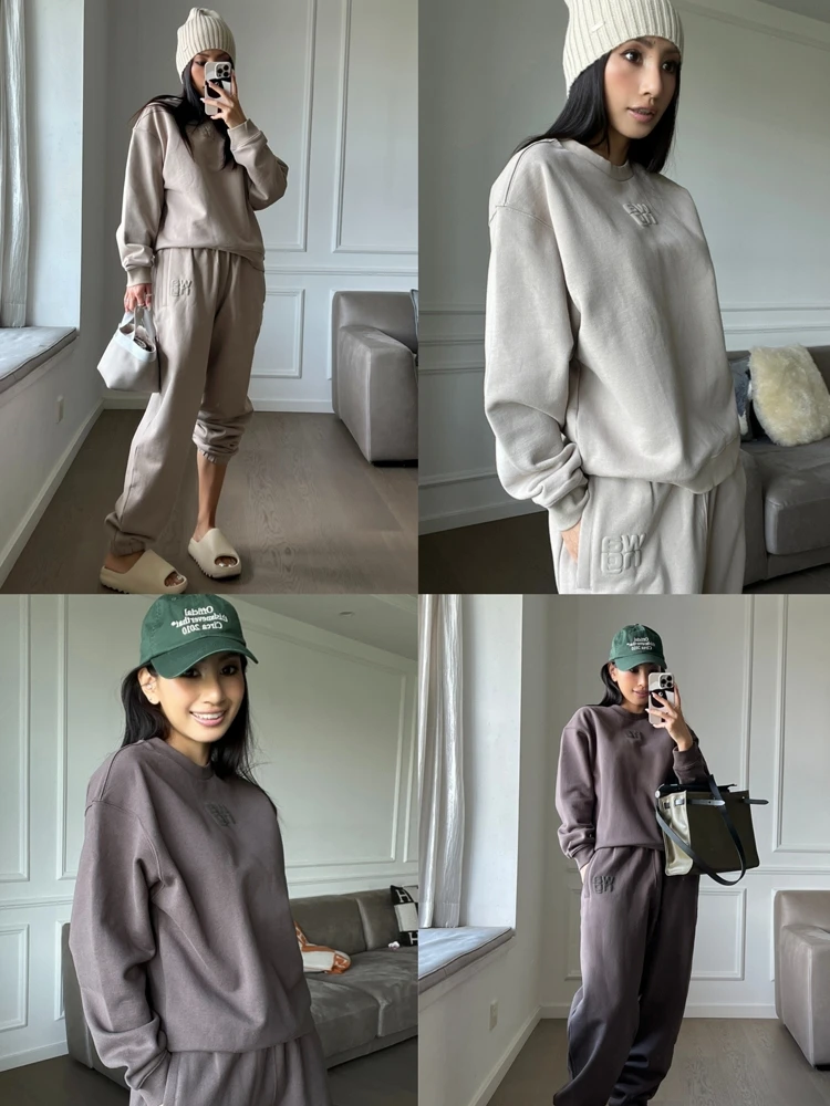 

Комплект спортивной одежды: толстовка на флисовой подкладке и брюки с высокой талией, длинные брюки, круглый вырез, длинный рукав, зимний модный женский комплект