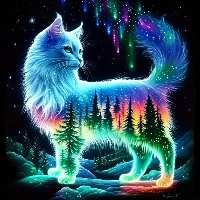 

Светящийся кот, лес, ночное небо, наборы алмазной живописи, фото-арт, 5d, сделай сам, полные дрели, мозаика, вышивка крестиком, домашний декор, подарок