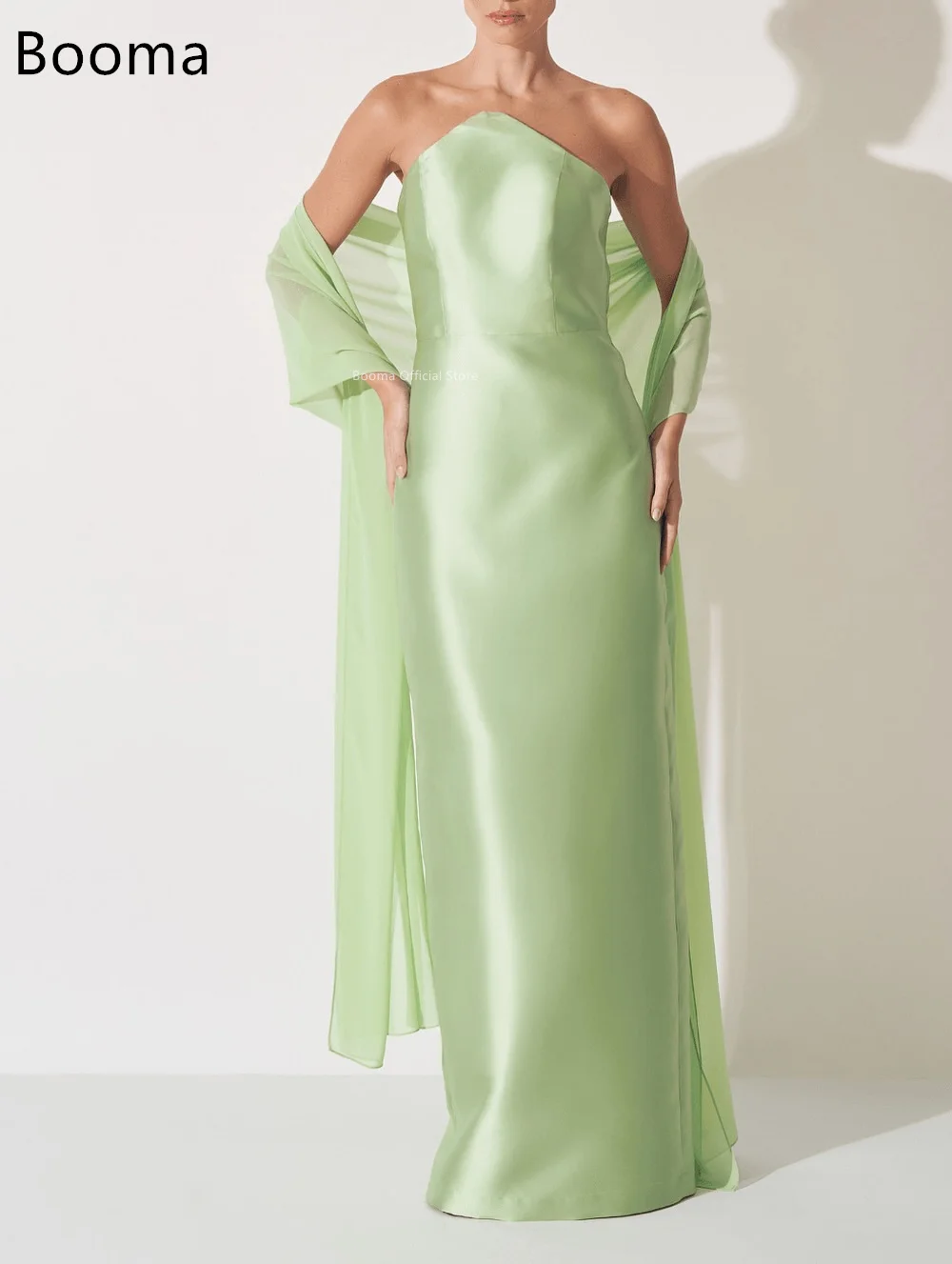Booma حورية البحر الساتان الأخضر طويل بسيط بلا أكمام فساتين سهرة فساتين رسمية للنساء فساتين حفلات مخصص 2025