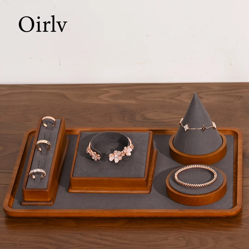 Oirlv Solid Wood Jewelry Tray Bracelet Ring Display Props Sets Jewelry Organizer Holder Necklace Display Stand Jewelry Plate