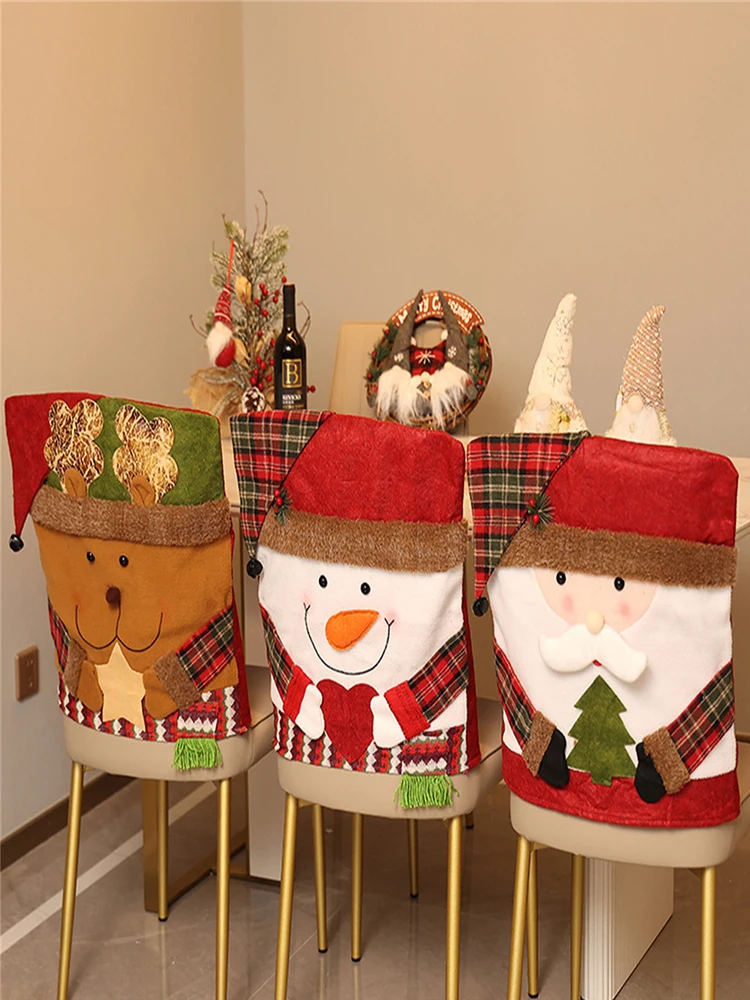 Christmas Chair Covers Seat Cover Home Decor Christmas Decoration Figurine Chair Cover Reindeer Snowmen Santa Claus Ornaments