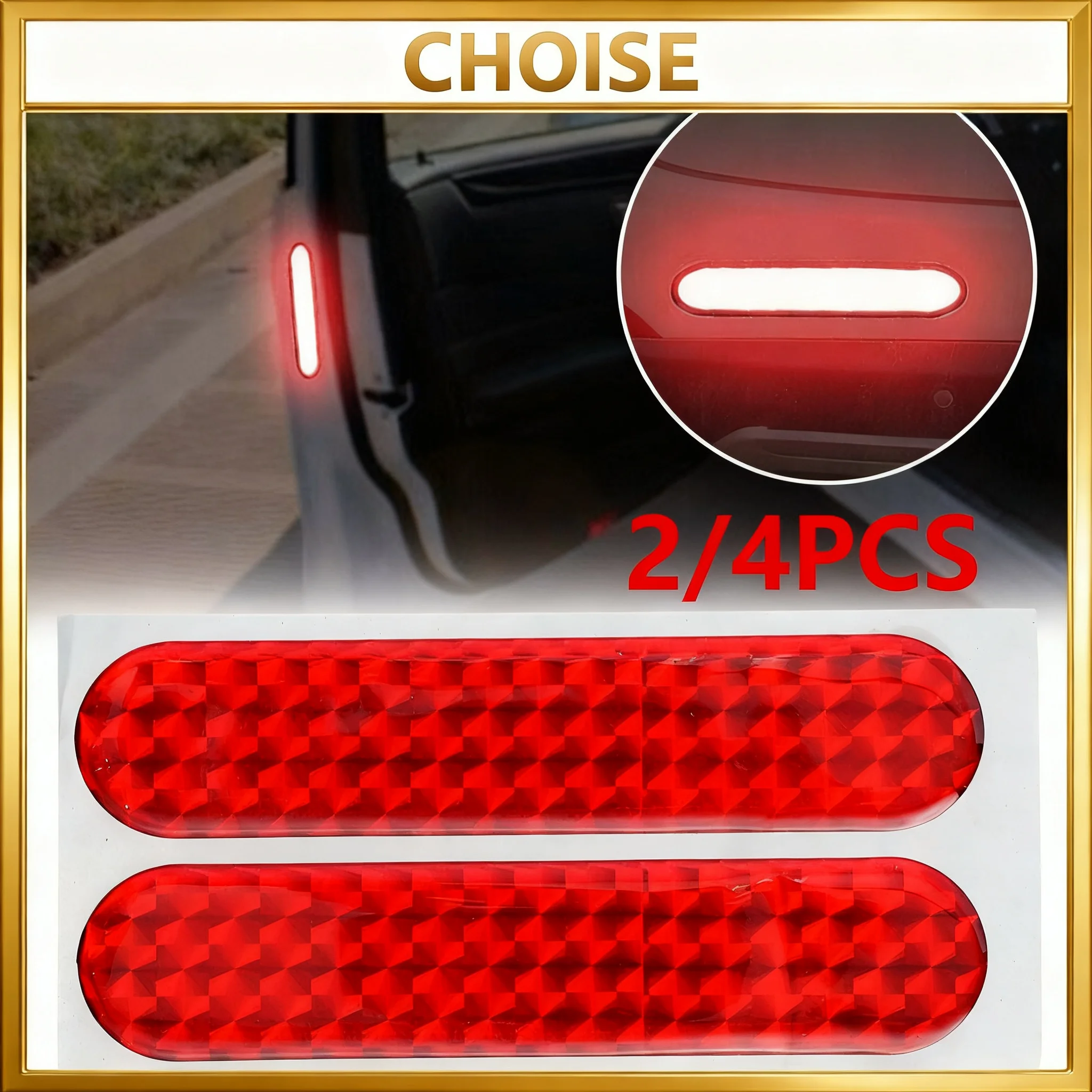2/4 Piezas de Adhesivos Reflectantes para Puertas de Coche, Cintas Reflectantes de Advertencia, Tiras Rojas de Seguridad, Adhesivos Reflectantes para Automóviles