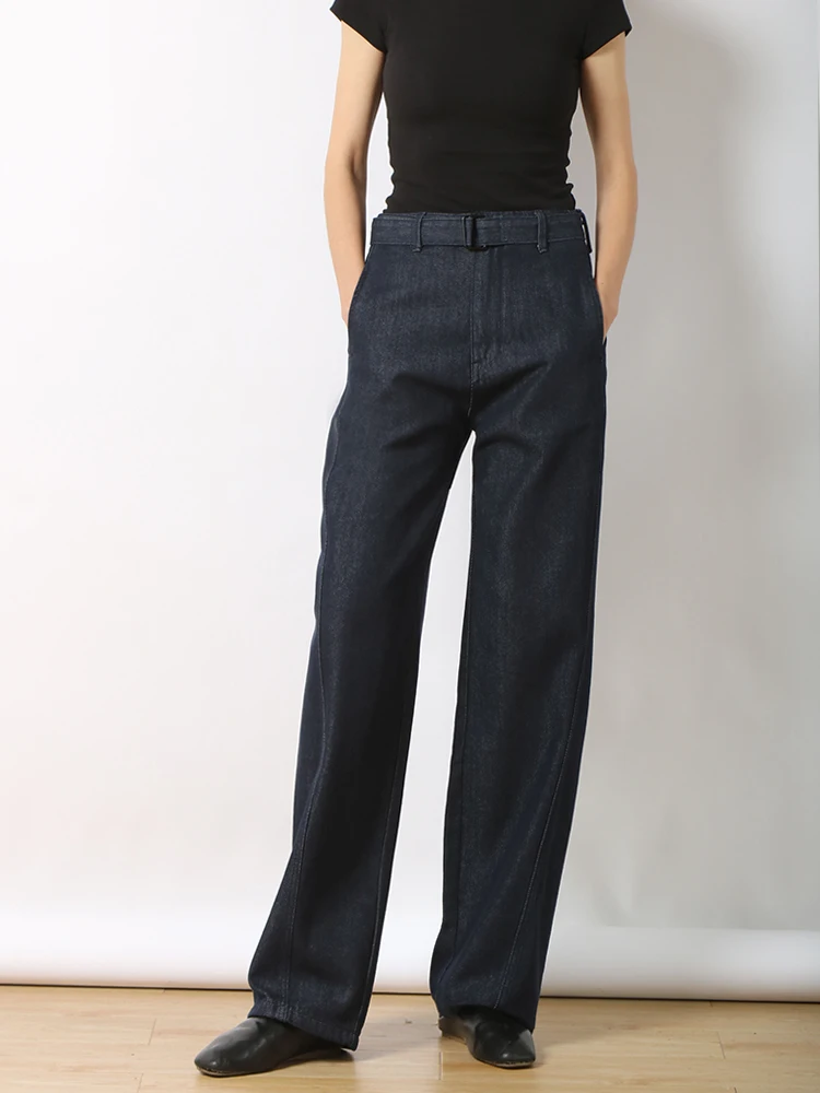 

00% хлопок, не эластичные джинсовые брюки в стиле ретро с поясом, женские широкие брюки с высокой талией, прямые джинсы Harlan Dad Jeans