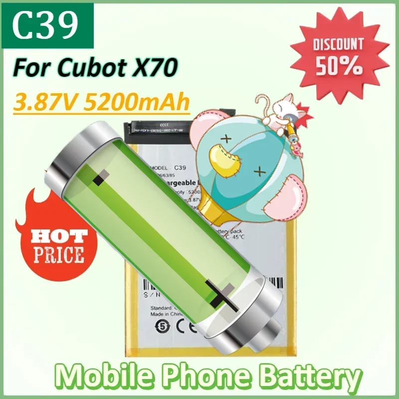 

C39 3.87V 5200mAh High Capacity Mobile Phone Battery for Cubot X70 High Quality Replacement Batteries