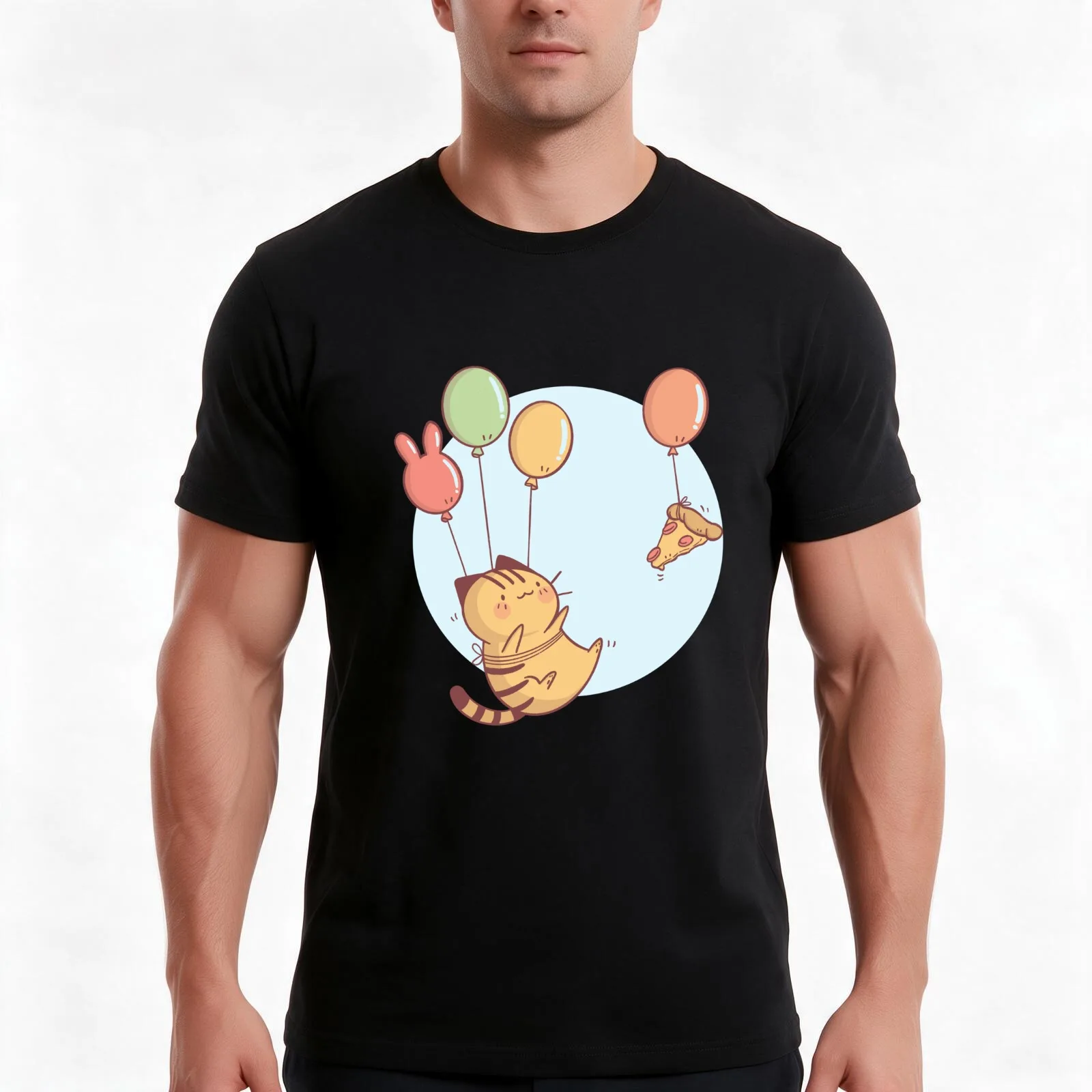Floating Cat T-Shirt, Summer Casual Cotton Tee, Oversized Streetwear Tops, Vintage Graphic Print, Loose Fit Short Sleeve