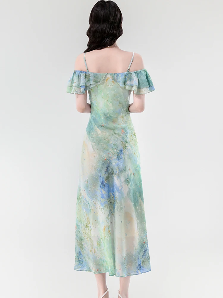 الصيف Bech نمط الأخضر الأزهار شيك تكدرت مثير حبال فستان طويل المرأة أنيقة قطعة واحدة فستان 2025 الكورية Bodycon فستان الحفلات #4