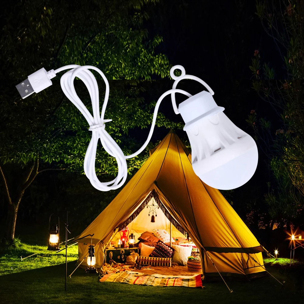 Camping Light USB Rechargeable LED Emergency Lamp Outdoor Portable Lanterns with Hook for BBQ Tents Battery Bulb