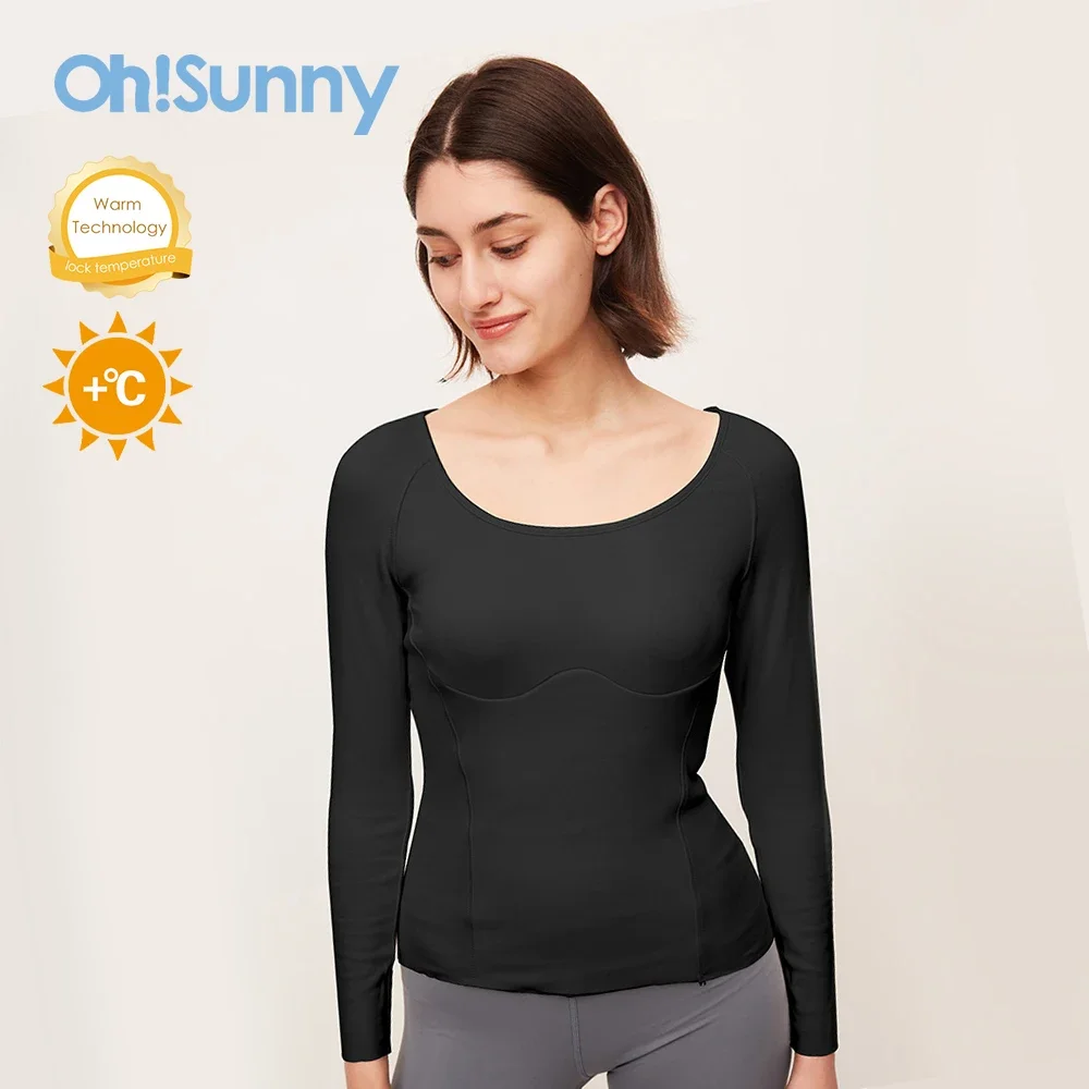 

Ohsunny New Autumn Winter Thermal Underwear Warm Women Tops Viscose Nylon Spandex Slim Corset U-Neck Long Sleeve Female Shirt