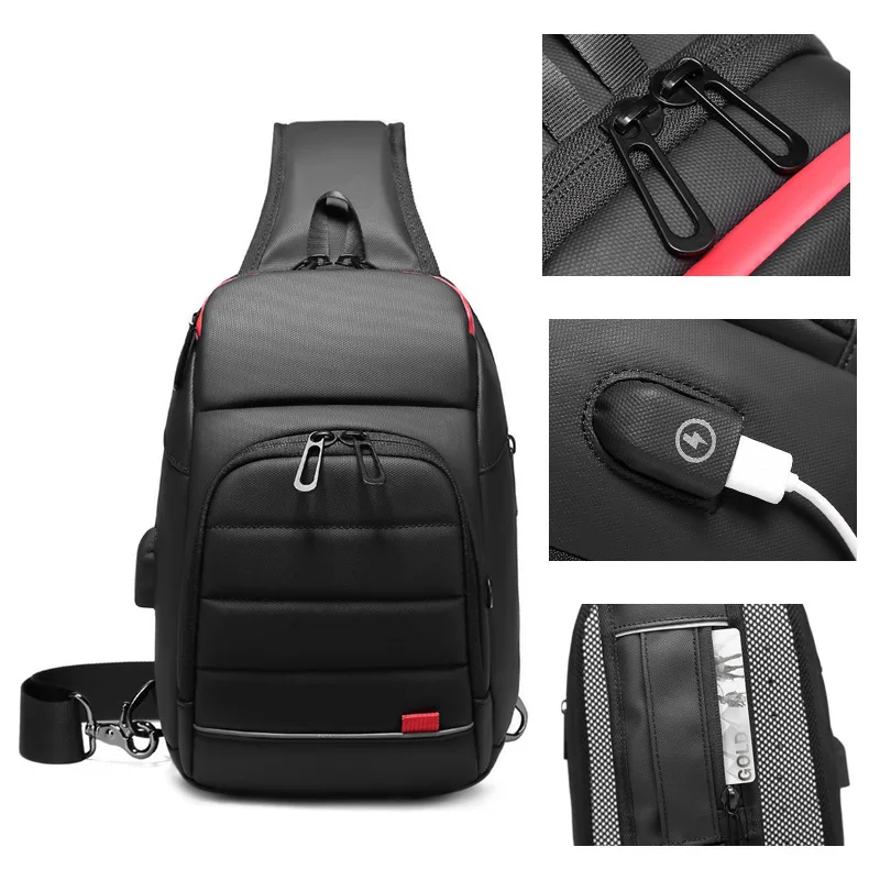 Bolso de pecho impermeable para hombre, bandolera de hombro cruzada con carga USB, Regalo para marido