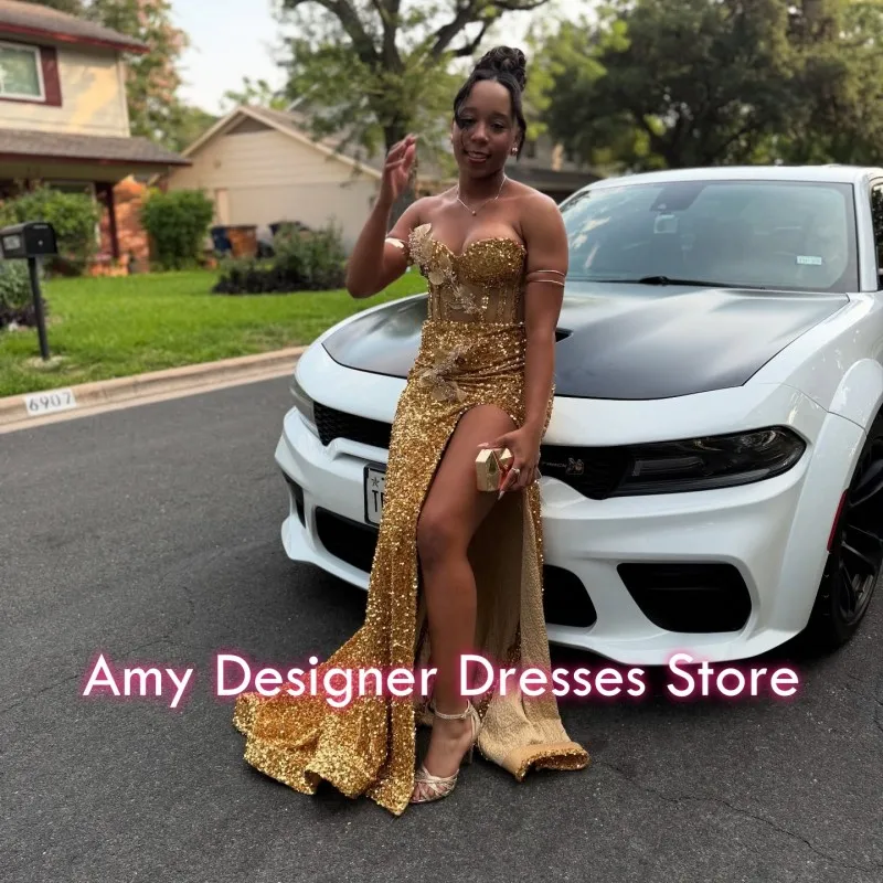Seksowne Sukienki na Bal 2026 dla Czarnoskórych Dziewczyn, Sukienka Wieczorowa z Dekoltem w Serek, Zdobiona Cekinami, Ołówkowa, z Rozcięciem, Sukienki na Imprezę dla Afrykańskich Kobiet, Suknie Wieczorowe na Zamówienie
