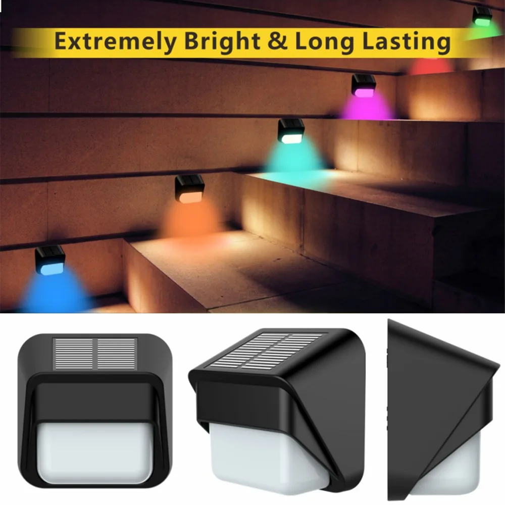 

Solar Fence Lights Warm RGB Color Glow 4/6PCS Solar Led Outdoor Lighting for Deck Stairs Yard Patio Pathway Step Wall Lamp