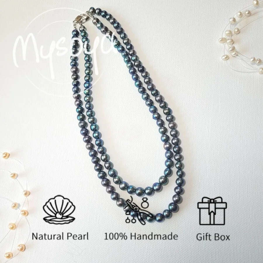 

MYSOYA 6-7 мм ожерелье из натурального черного пресноводного жемчуга для женщин и мужчин с подарочной коробкой, ювелирное изделие на день рождения, свадьбу, годовщину, подарок