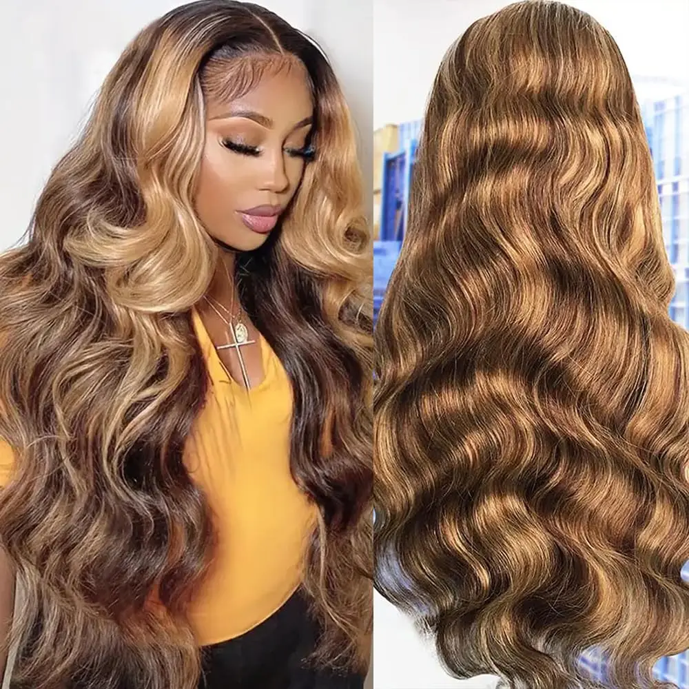 

Ombre Lace Front Wig Human Hair 180% Density 13x4 4/27 Highlight Lace Front Wig Human Hair Honey Blonde HD Lace Front Wig