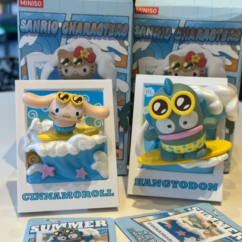 

New Original Miniso Kuromi Summer Surfing Blind Box My Melody Anime Figures Hellokitty Mystery Box Pochacco Model Toys Gift