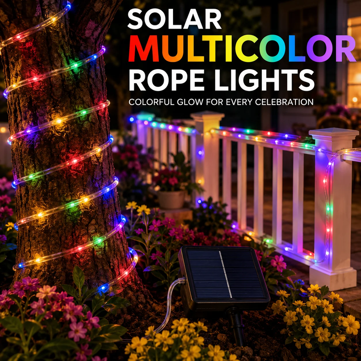 2Pcs Solar Multicolor tube Lights 8 Flashing Modes LED Tube String Lights for Garden Patio Christmas Party Decor