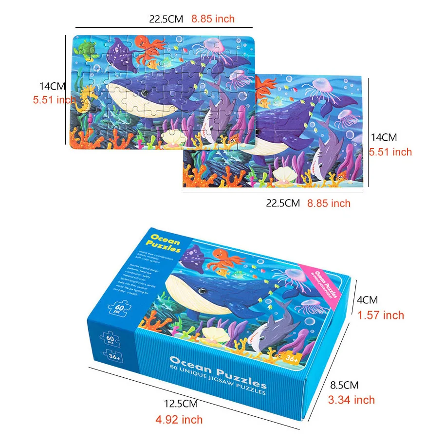 Puzzle di frutta animale del fumetto da 60 pezzi per bambini giocattoli educativi per l'apprendimento giochi Montessori per bambini