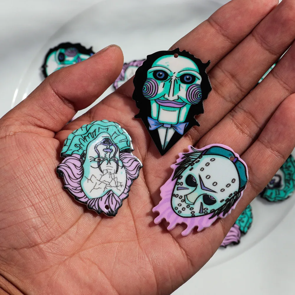 10pcs Halloween Horrible Skull Masked Man Demon Acrylic Charms Pendant for DIY Earring Keychain Jewelry Accessories Wholesale