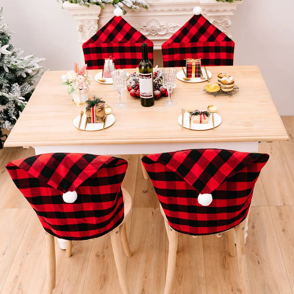 

Christmas Chair Black Red Lattice Decorative Fabric Protective Kitchen Dining Home Chair Cover Room Party Household