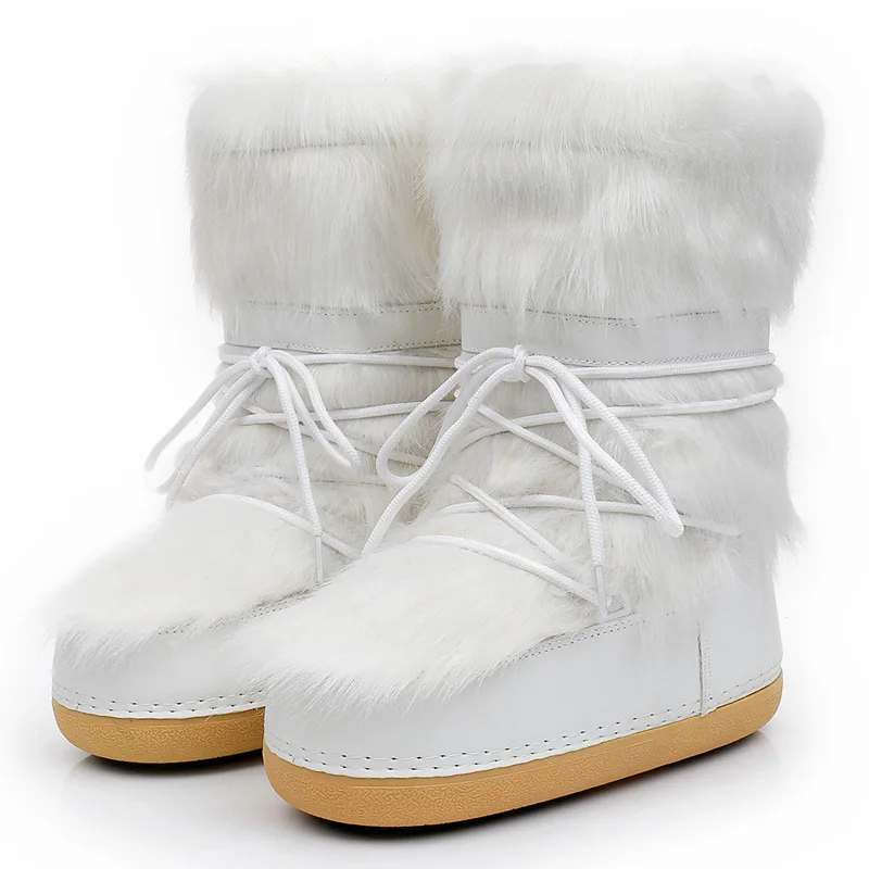 

Fluffy Fur Boots 2025 Winter Fashion Sexy Faux Fox Fur Snow Boots Ladies Furry Warm Cotton Boots Female Outdoor Ski Boots