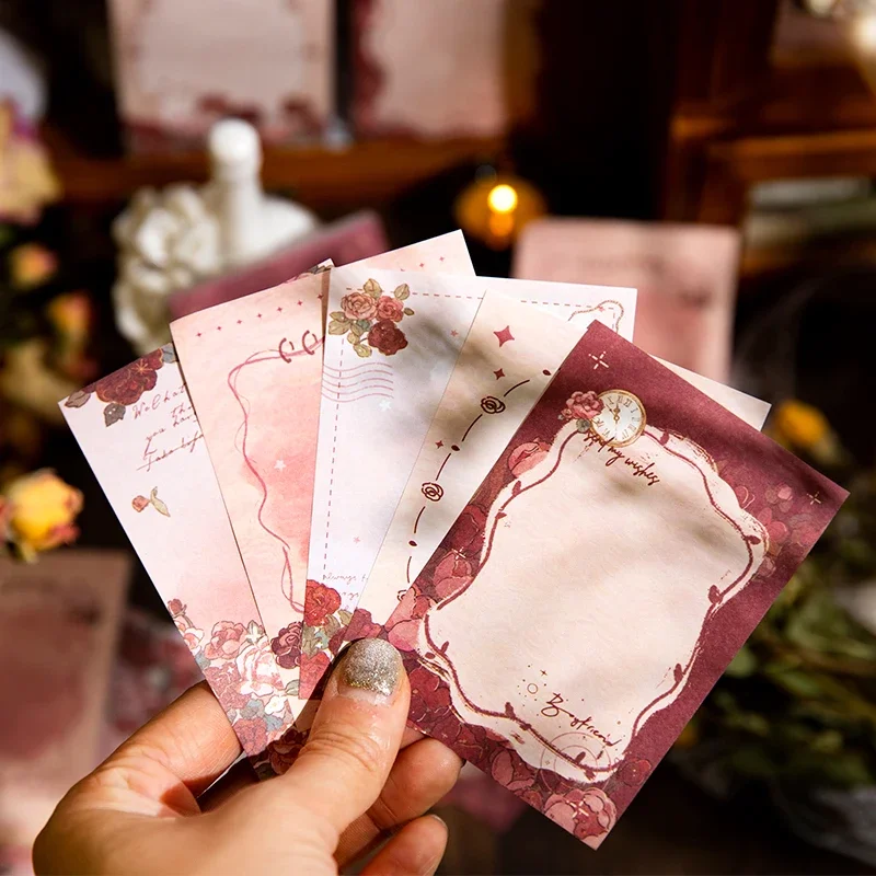 60Pcs Memo Note Rose Material Decorative Collage Backing Paper Writing Supplies Book Handbook Background Scrapbook 100*69MM