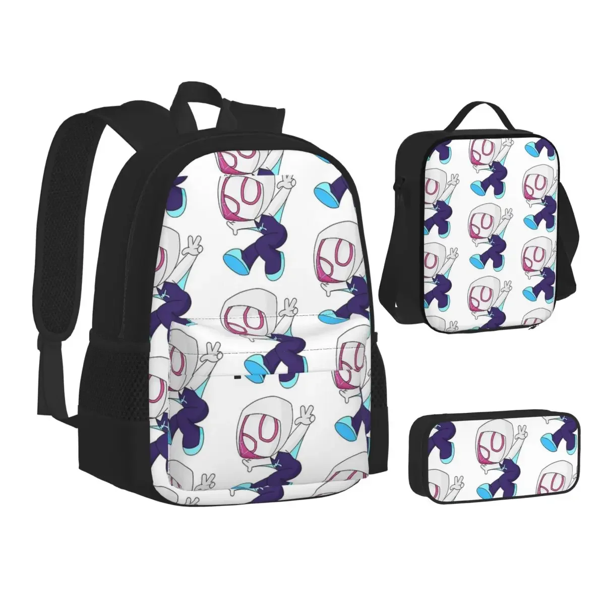 Ghost Spider Girl Backpacks Boys Girls Bookbag Children School Bags Cartoon Kids Rucksack Lunch Bag Pen Bag Three-Piece Set