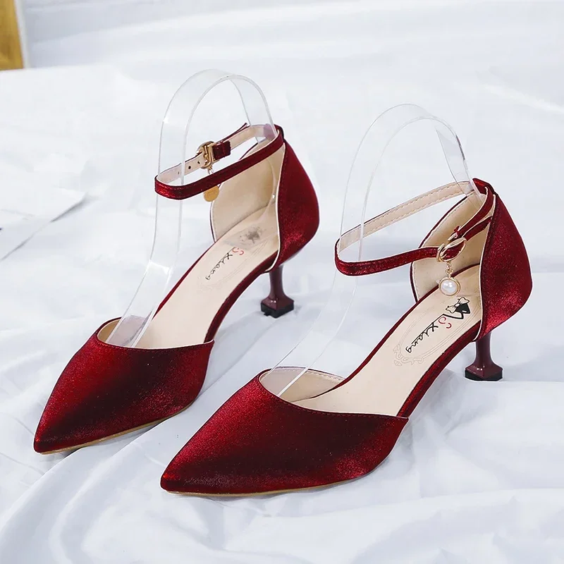 موضة بلون صندل كعب عالٍ المرأة فتاة جديدة مثير كلمة واحدة مشبك أحذية مريحة غير رسمية النساء مصمم الصنادل #2